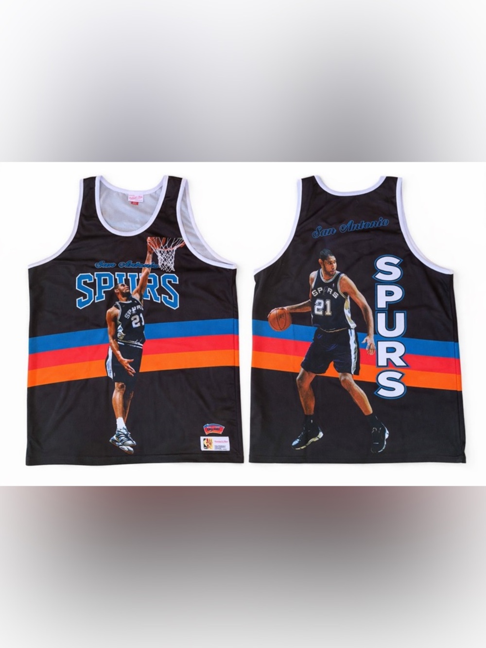 Tim Duncan Spurs Tank Jersey Mitchell & Ness Double Sided Graphic NBA Black XLT
